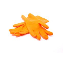 Orange rubber latex gloves with cotton flock lining (8, medium)