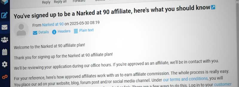 Automated affiliate email from Narked at 90