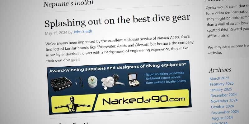 A Narked at 90 web banner placed on a webpage